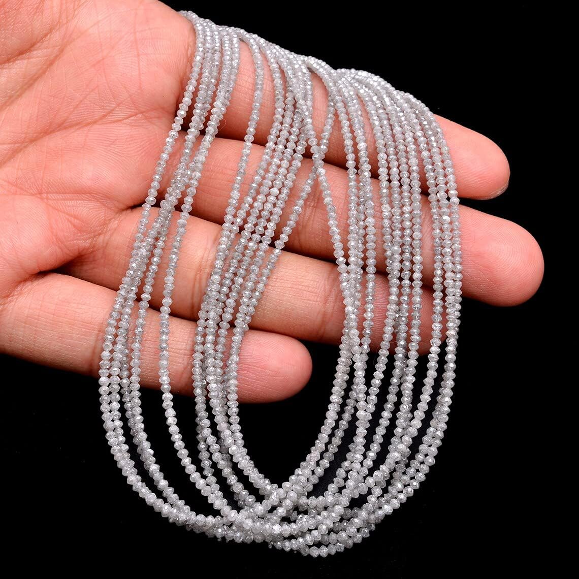 Natural AAA+ Fine Grey Diamond Micro Faceted Rondelle Beads | 15inch Strand | Rare White Diamond Precious Gemstone Loose Beads for Jewelry