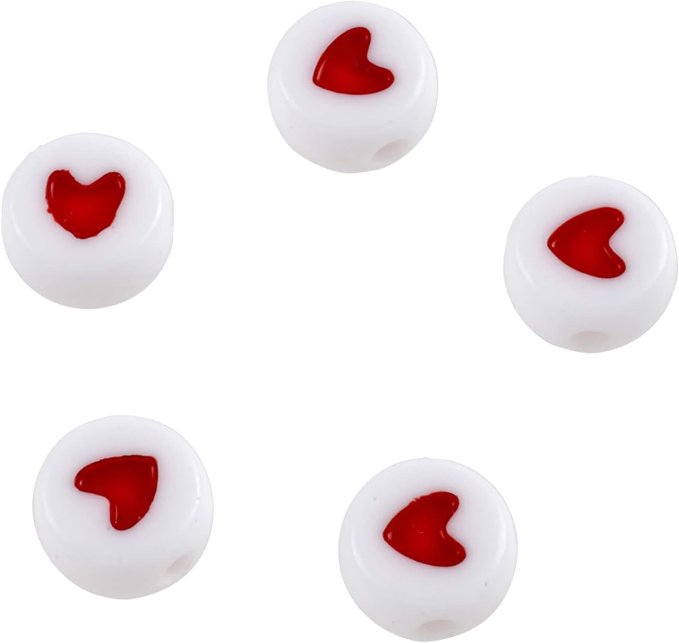 Bead Landing White & Red Heart Acrylic Circle Craft Beads, 7mm, 12 Pack