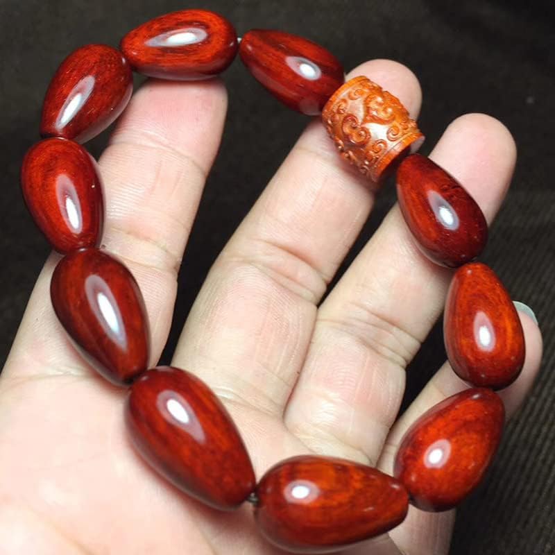 高油密鸡血红玻璃底搭配桶珠【回纹珠】小叶紫檀2.0 * 1.2水滴佛珠(小叶紫檀回纹珠)