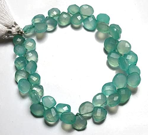 BEADS GEMSTONE 1 Strand Natural 9 Inch Long Strand,Superb Sky Blue Color CHALCENY Faceted Heart Shape Beads Briolettes 8 to 10 MM Code-HIGH-21741