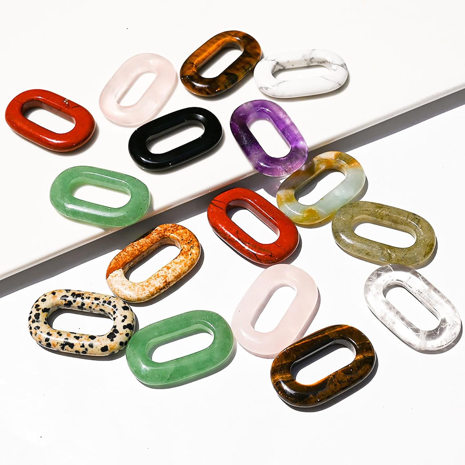 Crystal Beads O Shape Charms Natural Stone Beads Semi-precious Chakra Gems Jewelry Making Quartz Feng Shui Amulet Ornament Craft-Making DIY Spiritual Animal Love Wealth