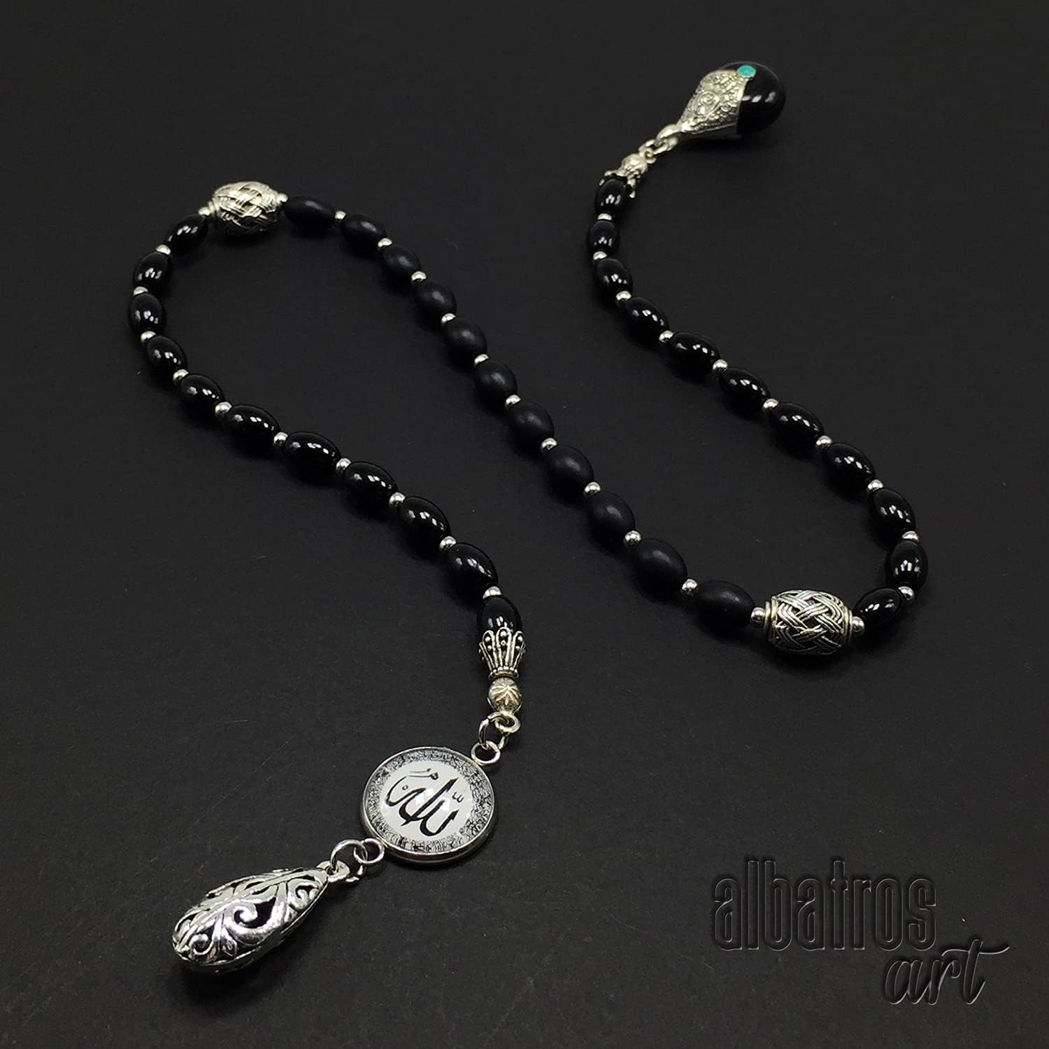 -Swing Beads Collection- Prayer Beads-Tesbih-Tasbih-Tasbeeh-Misbaha-Masbaha-Subha-Sebha-Sibha-Rosary (Model 3-8 mm Diameter Black Agate Beads)