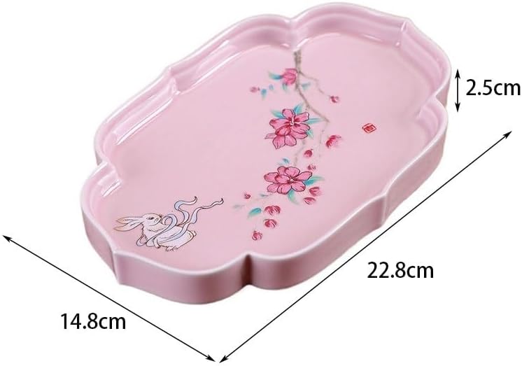 Tray Chinese Ceramic Tea Tray Dessert Tray Tea Tray Tea Tray Dry Tray Table Fruit Tray Fruit Tray Dinner Plate Snack Plate Dish Serving Trays(Cyan,B)