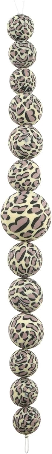 Bead Landing Leopard Clay Round Beads – Black, Tan & Ivory Patterned Beads in Assorted Sizes for Jewelry Making, Crafts & Home Decor, 12 Pack