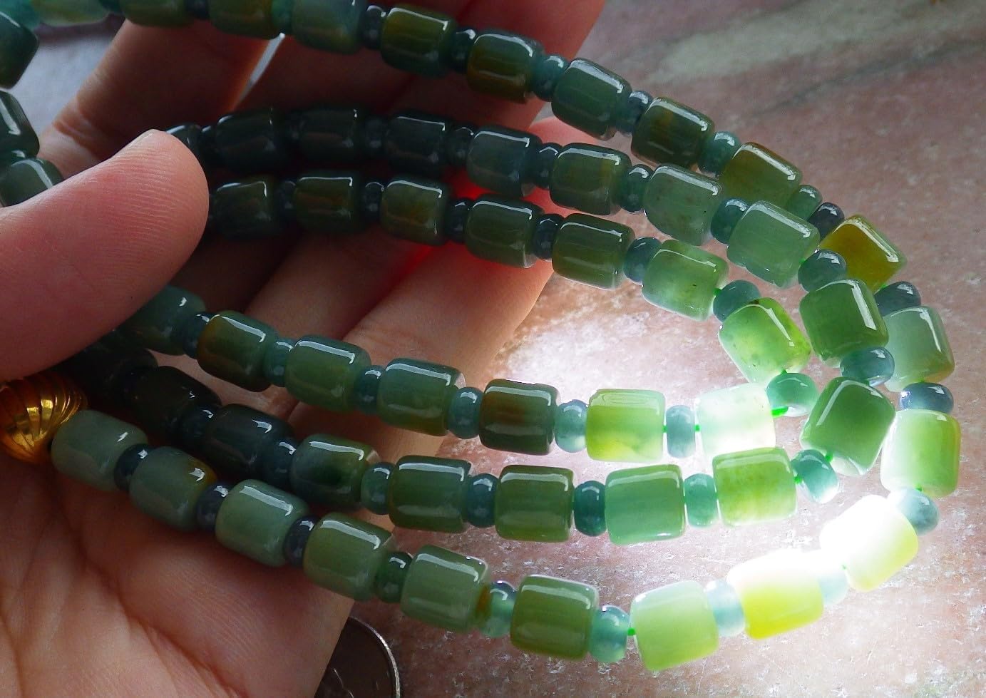 Certified Icy Yellow Green Burma 100% Natural A JADE Jadeite Bead Beads Circle Necklace 25 inches 项链 617426