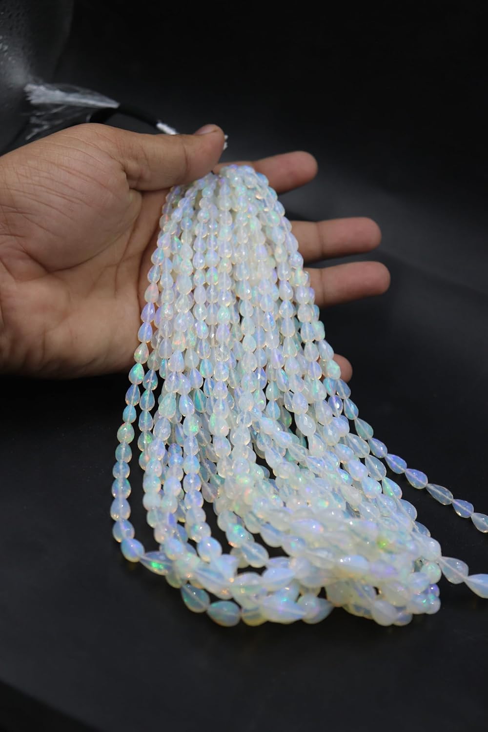 AAA Ethiopian Opal Faceted Teardrop Beads, Natural Iridescent Briolette Cut, 7-9mm, Straight Drill for Jewelry Making