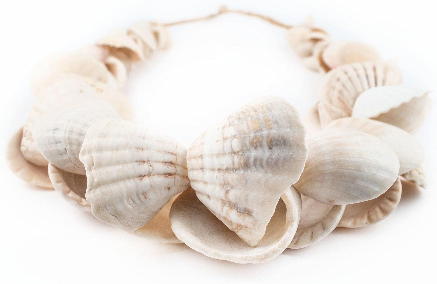 The Bead Chest West African Decorative Shell Beads 45mm Ghana White Unusual Large Hole 34 Inch Strand Handmade