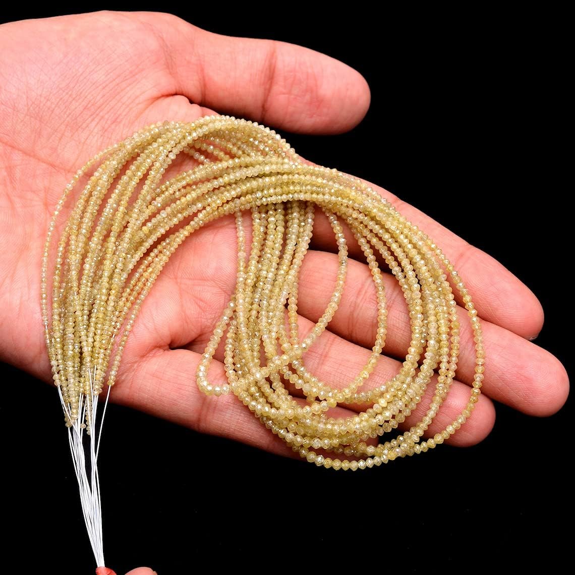 Natural AAA+ Fine Yellow Diamond Micro Faceted Rondelle Beads | 15inch Strand | Rare Yellow Diamond Precious Gemstone Loose Beads