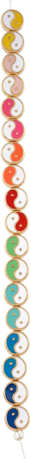 Bead Landing Gold & Multicolor Yin & Yang Disc Beads – 9.5mm Zinc Alloy & Epoxy Beads for Jewelry Making, Crafts & DIY Projects, 12 Pack