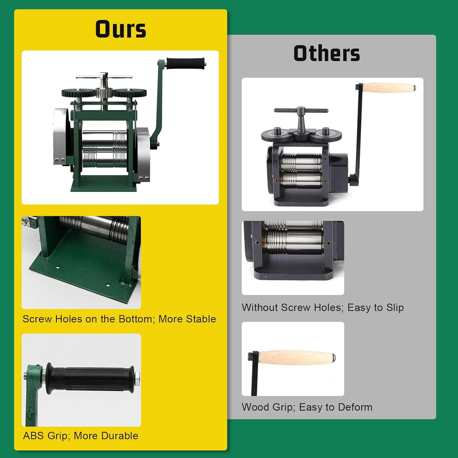 Deroanke Rolling Mill Machine, 120mm Width 3-in-1 Manual Jewelry Rolling Mill, Adjustable Press Thickness Mill for Jewelry Making with Handle for Pressing Metal into Sheets, Square and Half Round