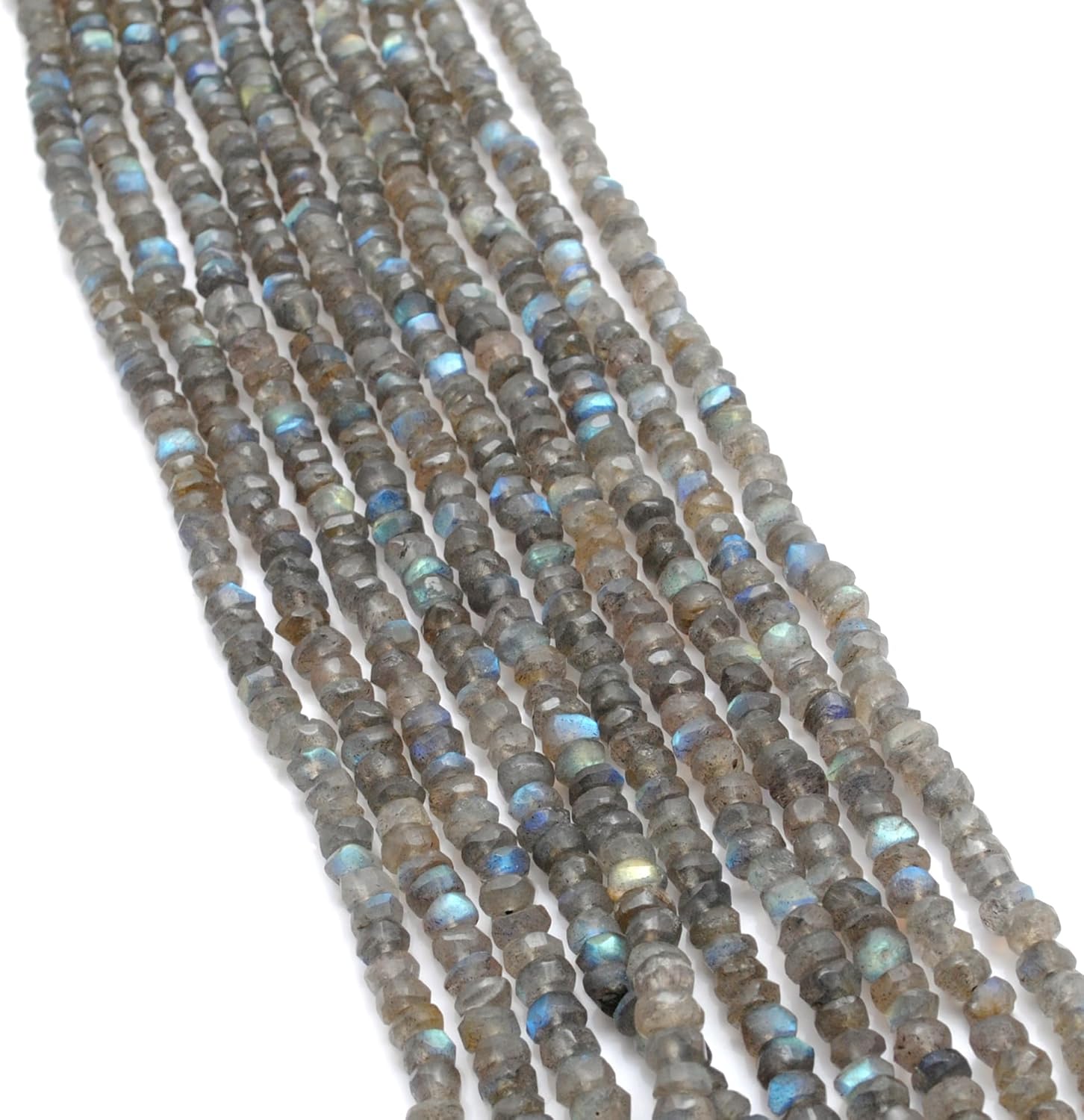 Kanika Creations Natural Labradorite Beads 7–7.5mm Tyre Shape – 90 Pcs Faceted Blue Flash Grey Gemstones, 16