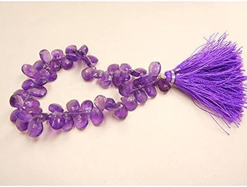 8 inch Strand of Natural Amethyst 8x10-7x12mm pear Faceted briolette Beads for DIY Jewelry Making. |BRIO_00307