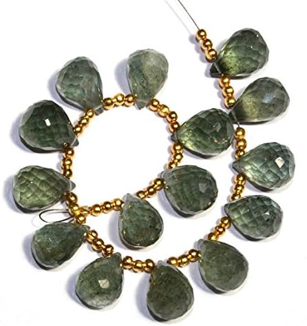 13 inch natural beads strand of 12x9-13x9mm faceted teardrop moss aquamarine gemstone briolletes beads for DIY jewelry - necklace, bracelet, earring, ring.