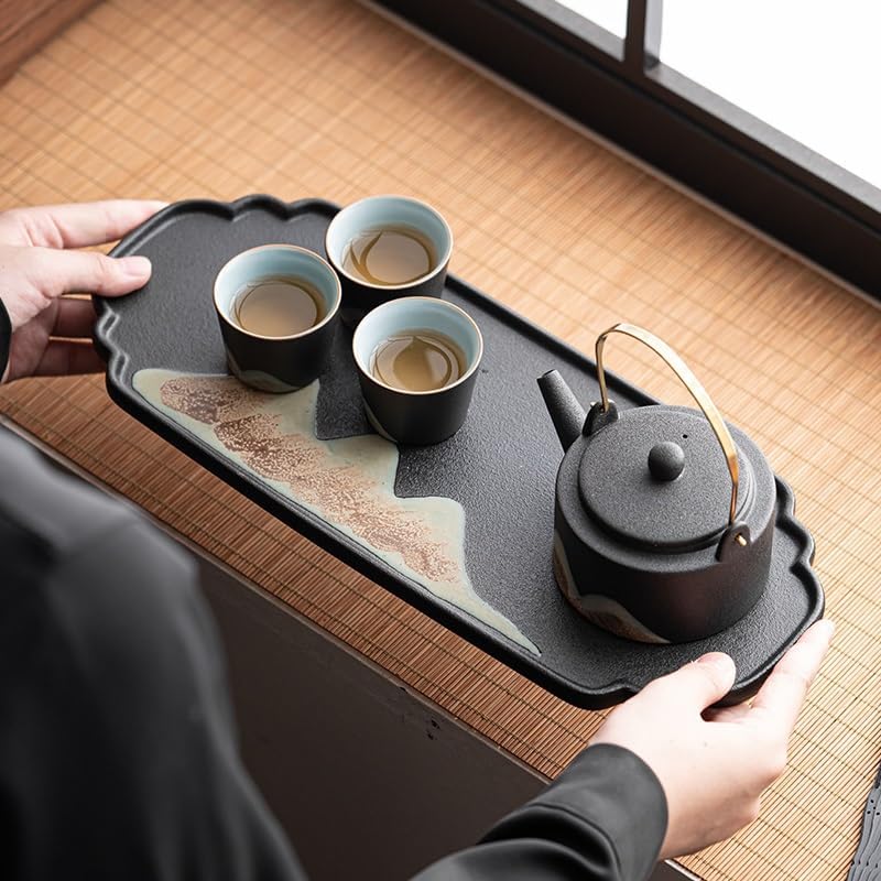 Tray Kung Fu Ceramic Dry Tea Tray Household Simple Retro Stoneware Small Tea Table Tea Ceremony Accessories Tray Serving Trays(A)