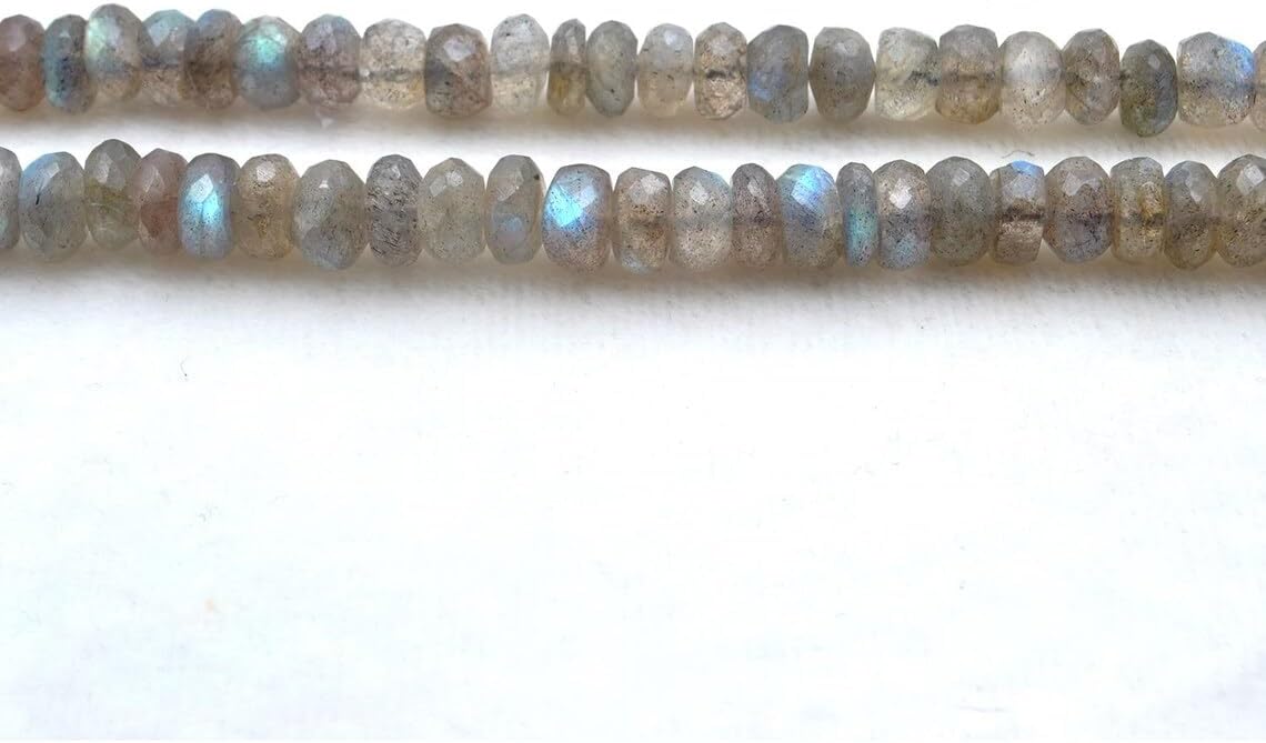 Kanika Creations Labradorite Gemstone Beads – 7-9mm Faceted Rondelle/Tyre Shape, 10.5