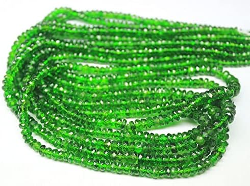 13 inch Strand of Natural gem Green Chrome Diopside, 3-4mm Rondelle Faceted Beads for DIY Jewelry Making. | Beads_04166