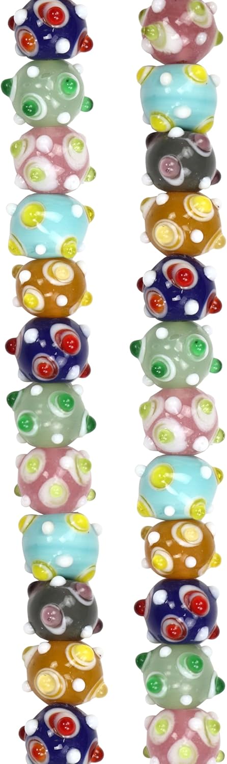 Bead Landing Multicolor Lampwork Glass Bumpy Round Beads (10mm–13mm) – 180 Beads for Jewelry Making, Bracelets, Necklaces & DIY Crafts, 12 Pack