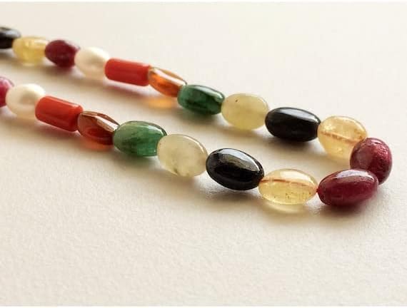 BEADS GEMSTONE 9 Strand Natural Multi Shape Beads, Emerald, Coral, Ruby, Cats Eye, Sapphire, Yellow Sapphire, Garnet, Pearl, 7x5mm - 8x6mm Beads, 16 Inch Long Long Code-HIGH-16446