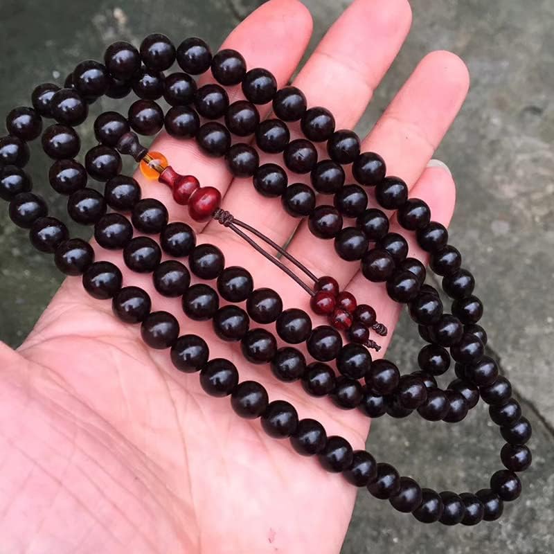 【黑珍珠葫芦款】印度小叶紫檀0.8 * 108颗老料高油密 佛珠手链(小叶紫檀黑珍珠葫芦款)