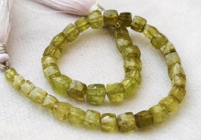 13 inch Strand of Natural gem Green Vessonite, 3.5-5mm Box Faceted Beads for DIY Jewelry Making. | Beads_04559