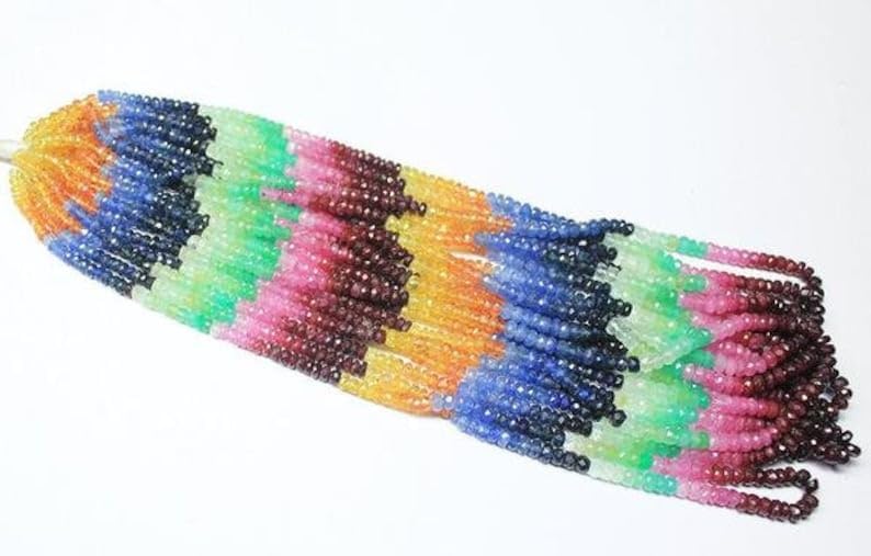 13 inch Strand of Natural gem Multi Ruby Emerald Sapphire, 4.5mm Rondelle Faceted Beads for DIY Jewelry Making. | Beads_05536