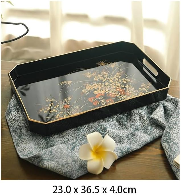 Tray Front Heavy Lacquerware Long Hand Tray Japanese Style Hand-Painted Fruit Tray Wedding Housewarming Gift Tea Tray Serving Trays(B)