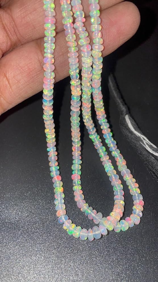 AAA+ Opal Smooth Rondelle Beads, 3-5 mm Ethiopian Opal Rondelle Beads Opal Plain Bead Red Fire Opal Beads for Making Jwelery
