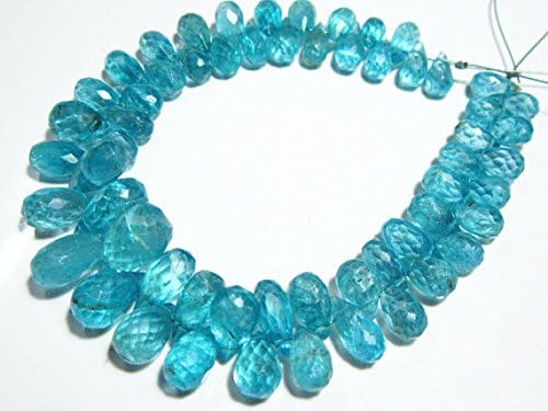 13 inch natural beads strand of 7x4-12x7mm faceted drop neon blue apatite gemstone beads for DIY jewelry - necklace, bracelet, earring, ring.