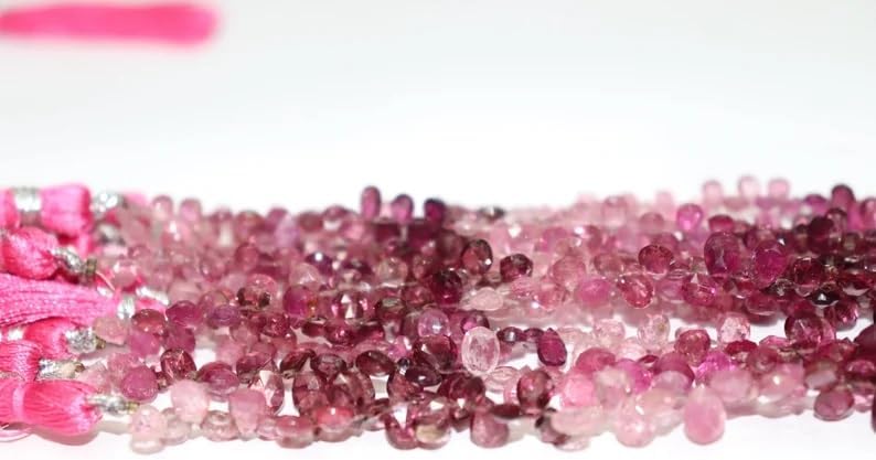 Rubellite Tourmaline Briolette Beads Strand 4x6-5x7mm Faceted Side Cut Pear Shape Gemstone Beads for Jewelry Making