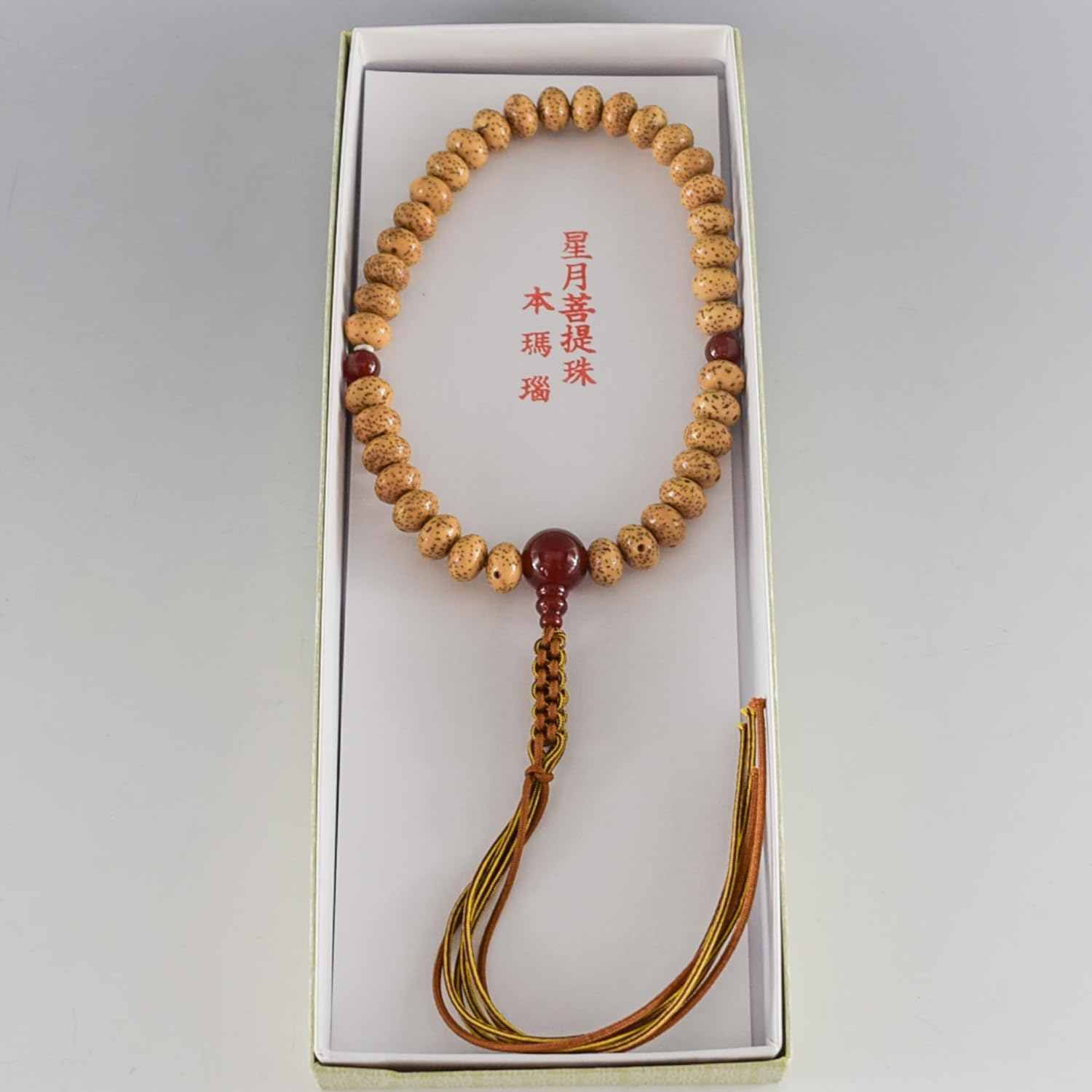京都あさひ屋 Bodhi Tree Wood Lense Beads & Red Agate Japanese Juzu Buddhist Prayer Beads Handemade in Kyoto JUA18