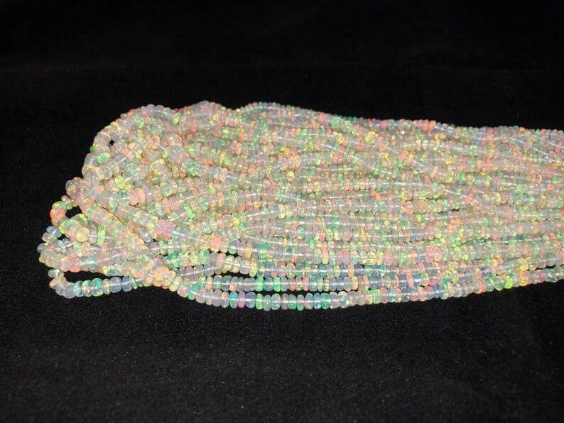 AAA+ Ethiopian Opal Smooth Rondelle Bead Opal Plain Beads 3-5 mm Fire Opal Beads Flashy Opal Bead Welo Opal Bead Opal Rondelle Beads for Making Jwelery