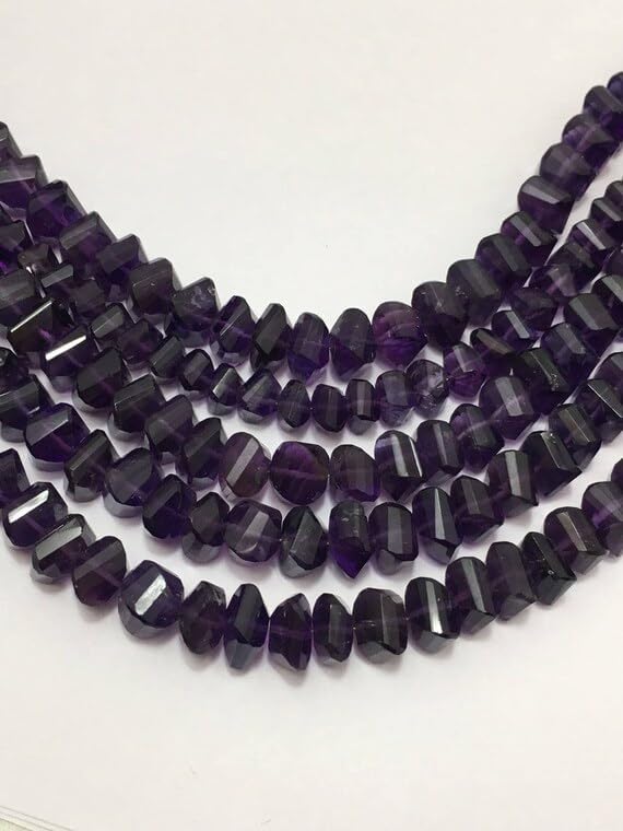 13 inch Strand of Natural gem Amethyst, 8mm Twisted Faceted Beads for DIY Jewelry Making. | Beads_03884