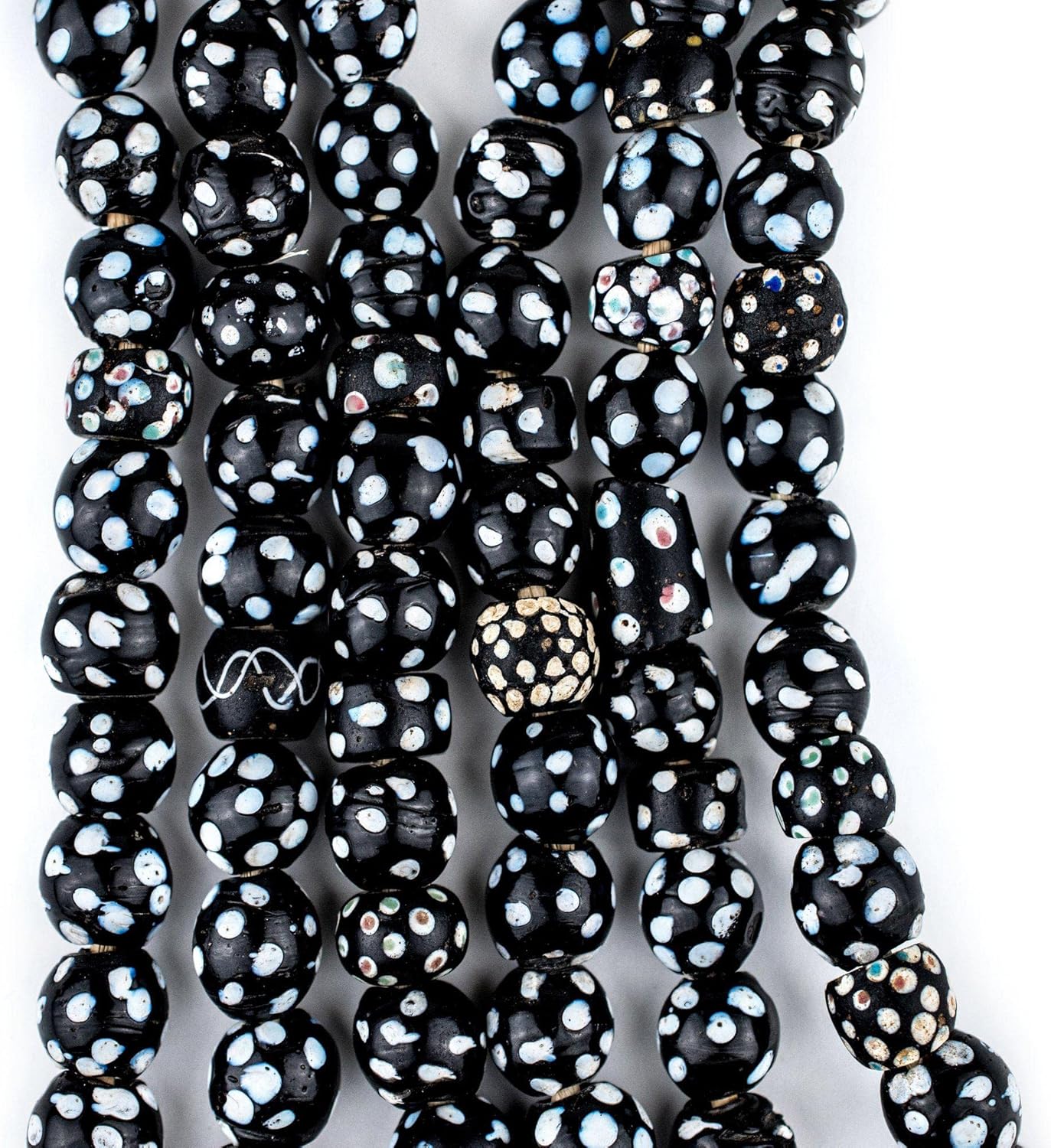 The Bead Chest Old Black & White Skunk Eye Beads Long Strand 11mm Ghana African Black and White Round Glass Large Hole 40 Inch Strand Handmade