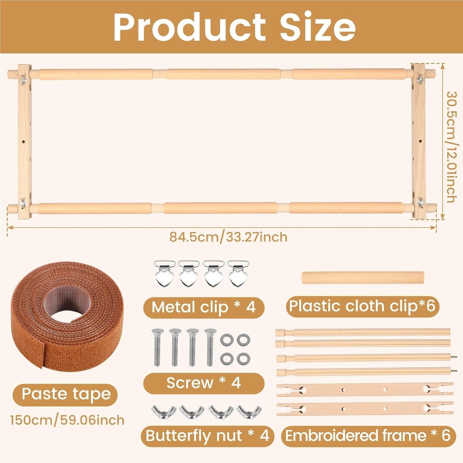 Embroidery Stand Embroidery Scroll Frame Wooden Cross Stitch Rotated Needlepoint Tapestry Adjustable(Rogue 84.5cm)