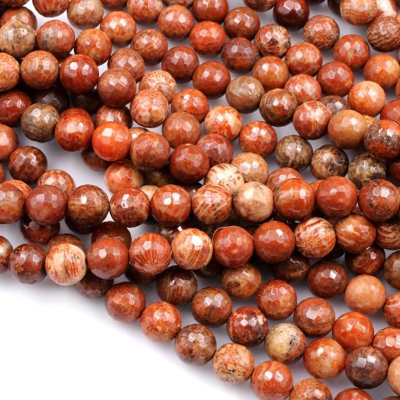 13 inch Strand of Natural gem Indonesian Fossil Coral, 10mm Round Faceted Beads for DIY Jewelry Making. | Beads_04829, As Per Photo