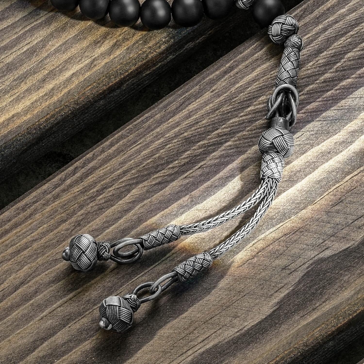 1000 Ct Silver Turkish Kazaz Matte Onyx Islamic 33 Prayer Beads Tasbeeh Rosary