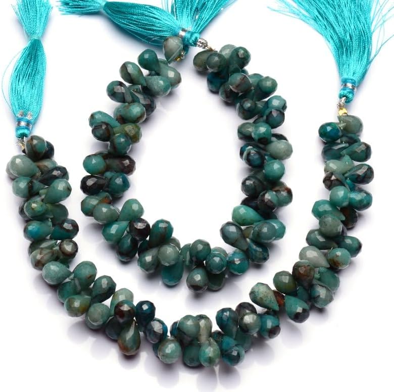 8 inch Strand of Natural Chrysocolla 9x7 mm Teardrop Faceted briolette Beads for DIY Jewelry Making. |BRIO_02286