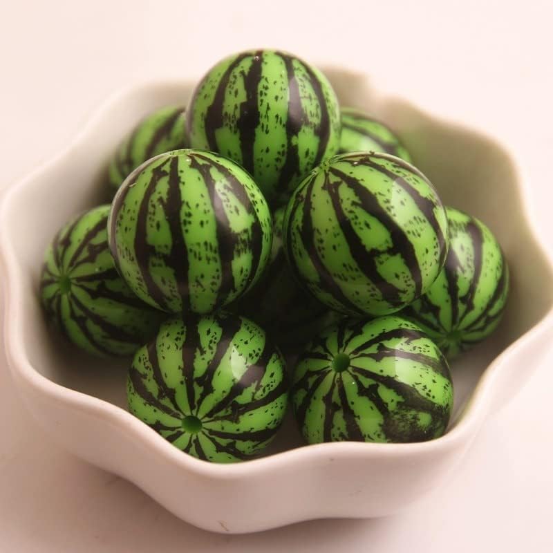 Davitu 20mm 12mm Imitation Pearl Print Green Watermelon Acrylic Beads for Kid's Fashion Jewelry! - (Color: Dark Green, Item Diameter: 12mm 1000pcs)