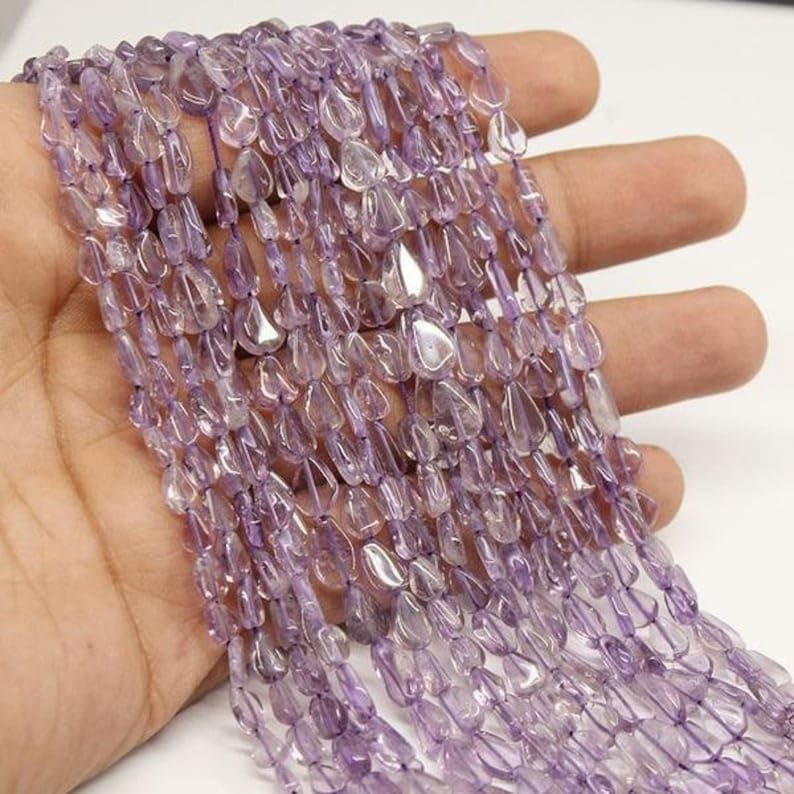13 inch Strand of Natural gem Pink Amethyst, 8-10mm pear Drop Smooth Beads for DIY Jewelry Making. | Beads_06223