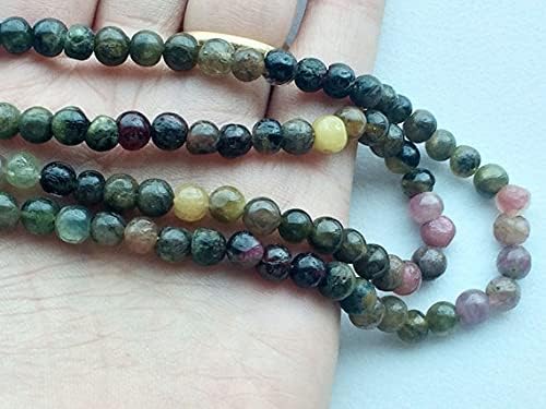BEADS GEMSTONE 5 Strand Natural Multi Tourmaline Plain Round Beads, Tourmaline Necklace, 5.5-6mm, 13 Inch Code-HIGH-18671