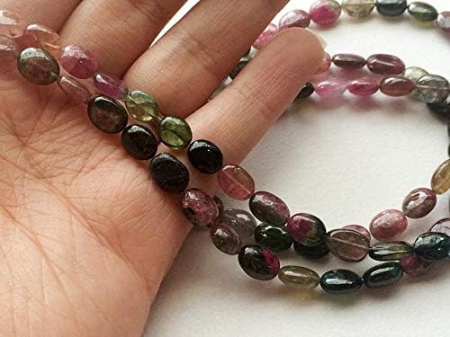 7 inch 1 strand necklace of natural multi tourmaline oval shape smooth cut 10x8mm-9x7mm beads for DIY jewelry making.
