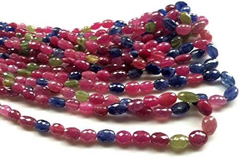 7 inch strand natural multi sapphire 9-12 mm oval faceted beads for jewelry - multi sapphire & ruby beads, multi sapphire plain oval beads, multi sapphire statement necklace 9-12mm, 7 inch, 16 pcs