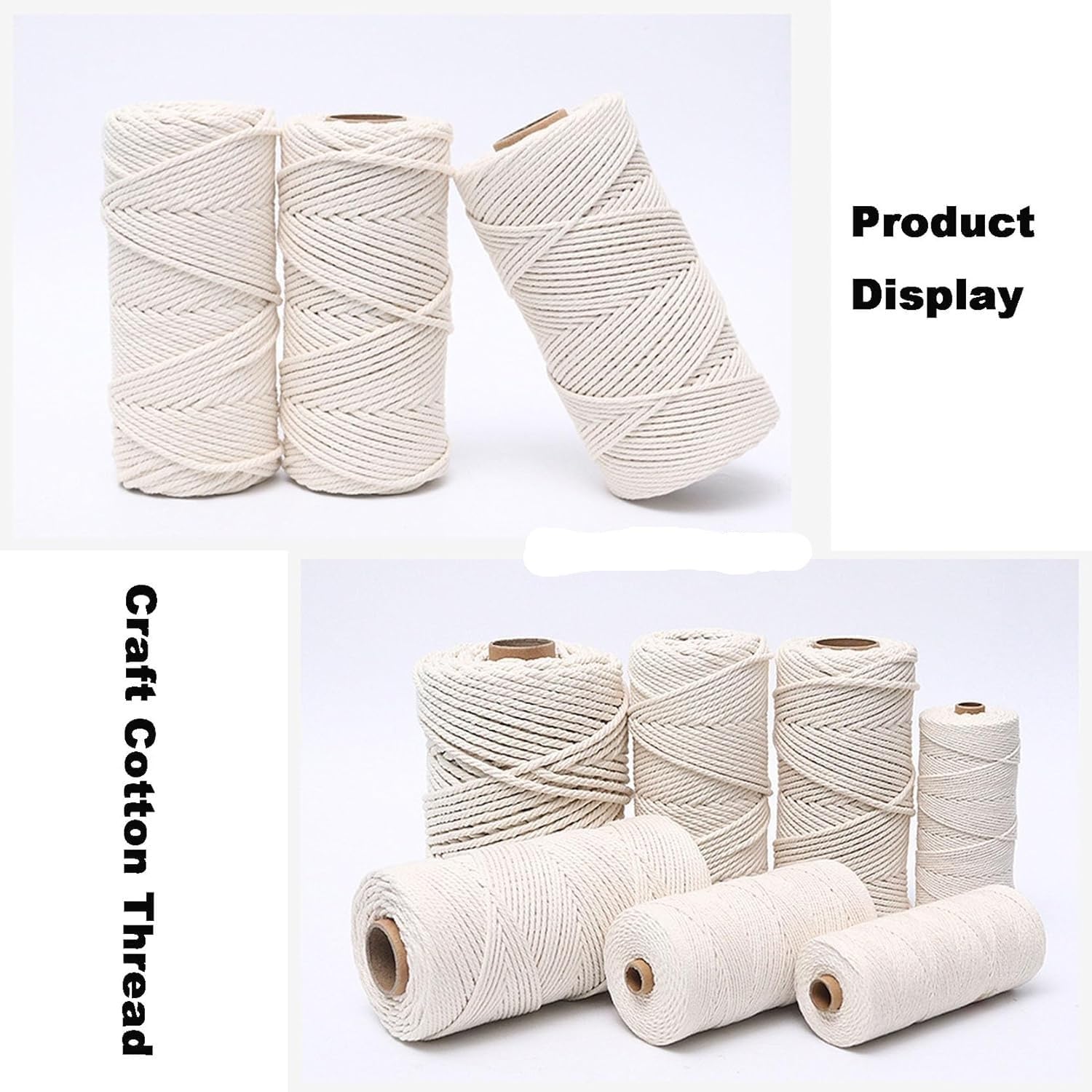 Cotton String Ball, Elastic cord, thread beading string,Macrame Cord Natural Cotton Rope 300 m,Macrame Rope 4 Strand Twisted Soft Cotton Cord 3mm/4/5mm/6, Home DIY Crafting Decoration Decking Rope,Bei