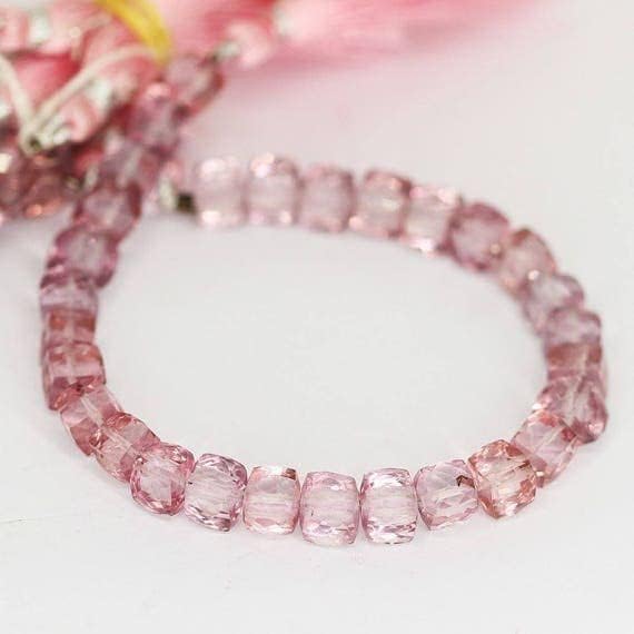 Beads Gemstone Natural Pink Mystic Quartz Faceted Square Box Cube Gemstone Loose Craft Beads Strand 8 Inch Long 7mm Code-HIGH-26439