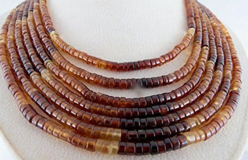 HESSONITE GARNET Shaded Button Semi Precious Beads Necklace 20 INCHES 4MM