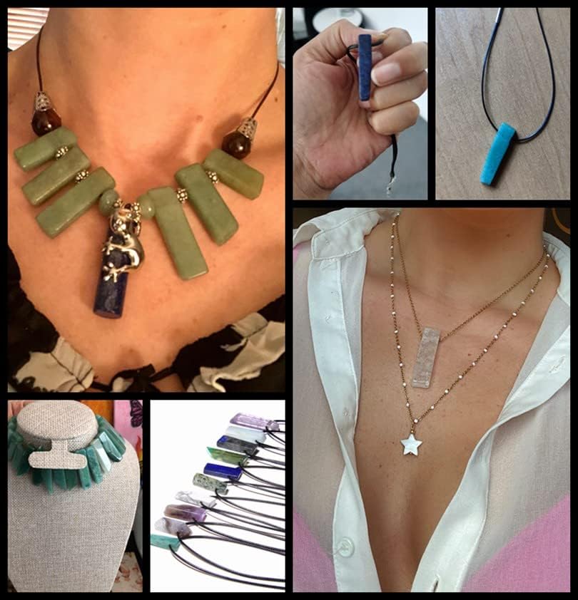 Natural Crystal Stone, Natural Quartzs Crystal Stick Point Beads Natural Stone Top Drilled Stick Beads for Jewelry Making(Black Agate,About 15 inch)