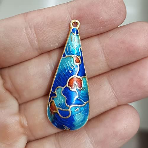 10pcs Cloisonne Large Waterdrop Beads DIY Earrings Bracelet Necklace Pendants Jewelry Making Findings Fancy Enamel Teardrop Accessories (Blue (10 Piece))