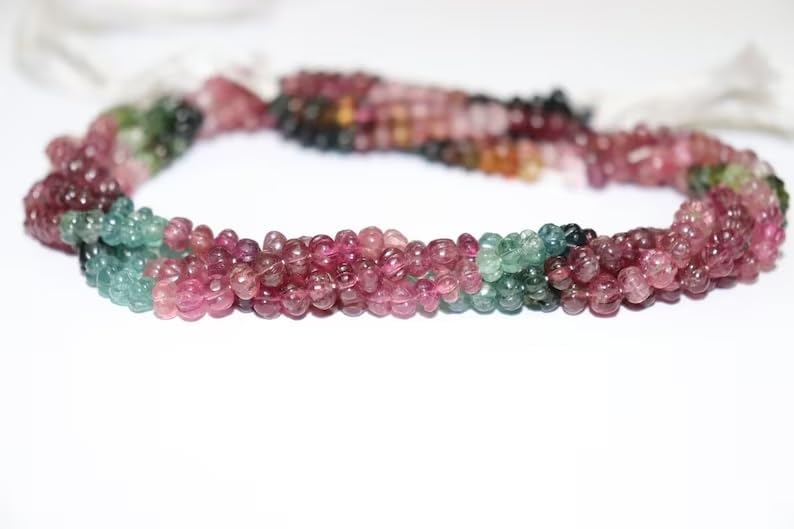 Multi Tourmaline Smooth Carved Rondelle Shape Beads 5.75-6MM Natural Tourmaline Melon Shape Beads Strand for Jewelry Making