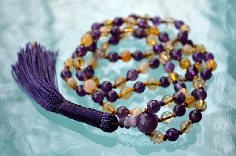 Natural Ametrine, Amethyst, Citrine 6mm 108 Mala Beads, Spiritual, Meditation Beads, Reiki, Japa Mala, Buddhist Prayer Beads, Yoga Bracelet, healing beads LKMALA-RRGU-1881