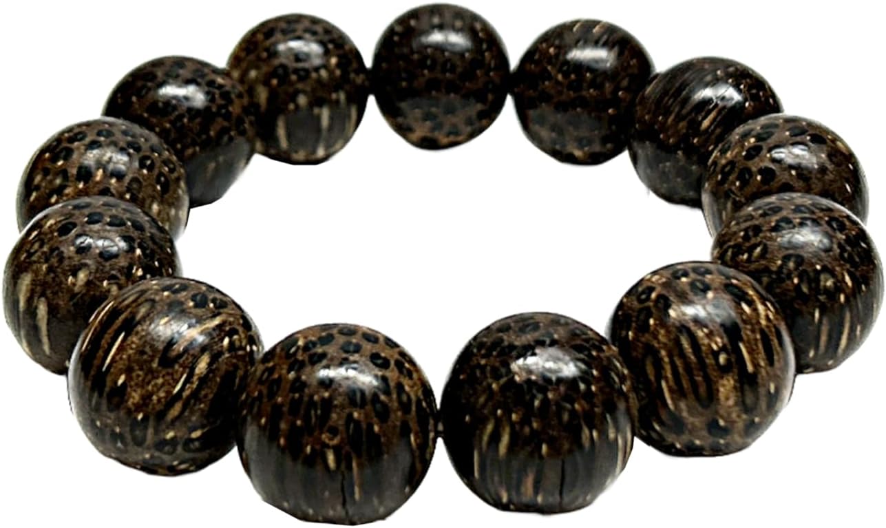 Oriental Natural Dark Brown Wood Marks Beads Hand Rosary Praying Bracelet Aws4694